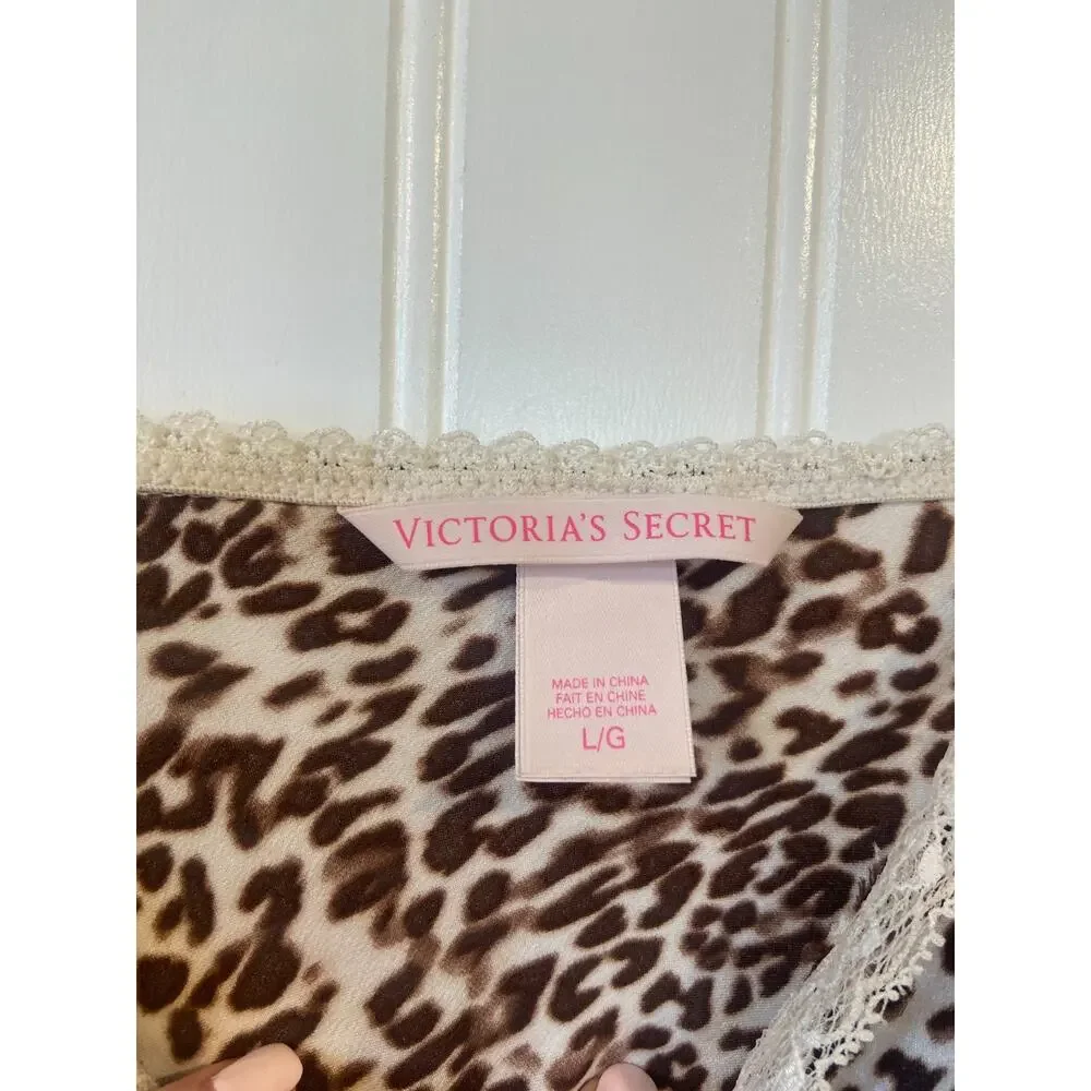 Victorias Secret Small Leopard Cheetah Print & Lace Baby Doll Nightie Women's L